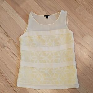 Elegant Ann Taylor Cream Chiffon Layered Over Canary Yellow Sleeveless Top